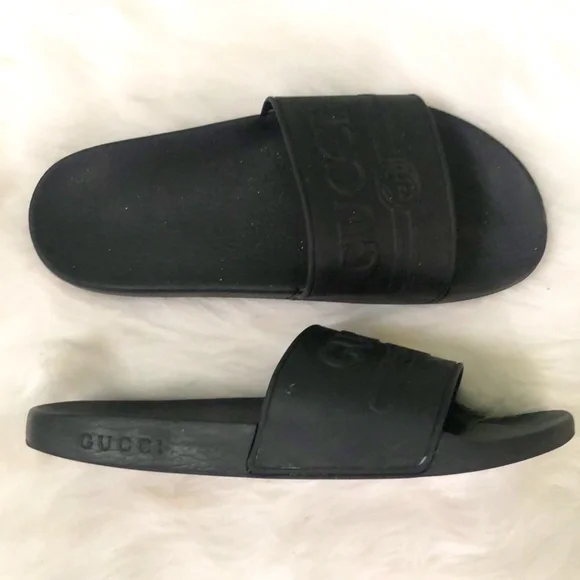 GUCCI Men\'s US 10 Black Slide Sandals AUTHENTICATED GUCCI 390$ Men main image 2